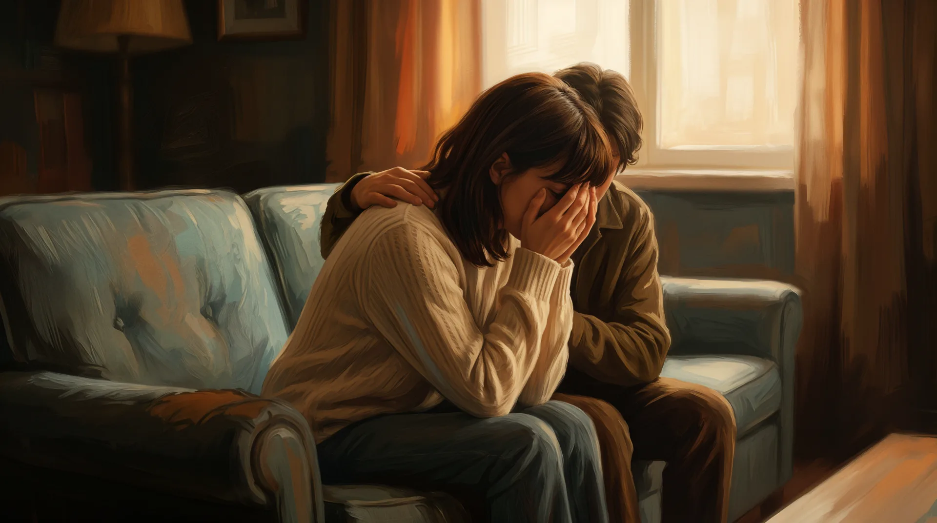 On a hard day, another person rests a gentle hand on her shoulder.